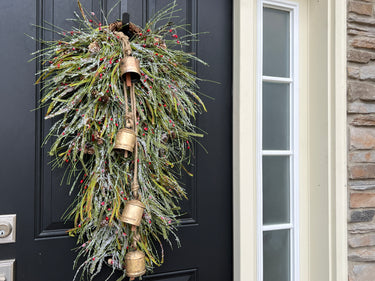 Nostalgic Christmas Teardrop Swag Wreath with Gold Bells - TwoInspireYou
