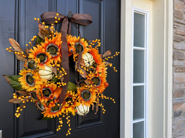 Golden Sunflower Wreath with Gourds