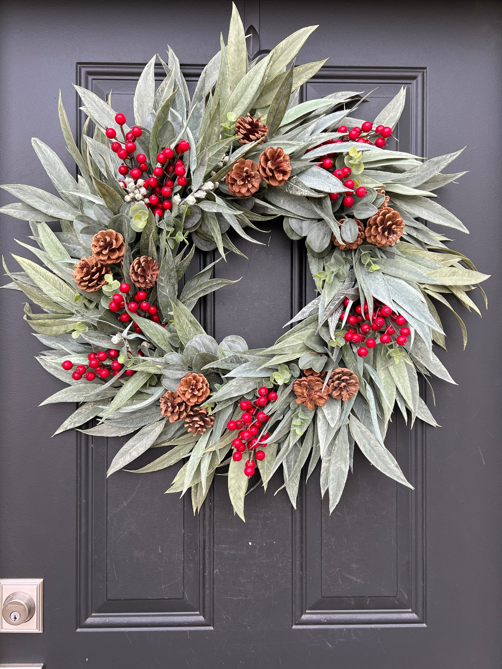 Winter Pinecone and Bayleaf with Red Berries - Ready to Ship