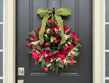 Holiday Red Peony Wreath with with Cream Berries - TwoInspireYou