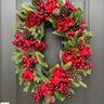 Oval Wreath with Holiday Red Peonies and Pinecones - TwoInspireYou