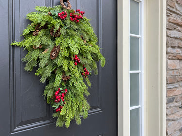 Natural Touch Pine Teardrop Wreath with Red Berries - TwoInspireYou