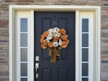 Caramel Hydrangea and Ivory Peony Basket Wreath