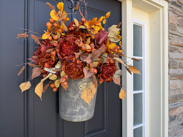 Fall Peony and Pod Garden Bucket Wreath