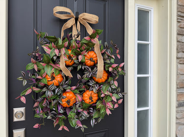 Cascading Pumpkin Wreath with Autumn Foliage