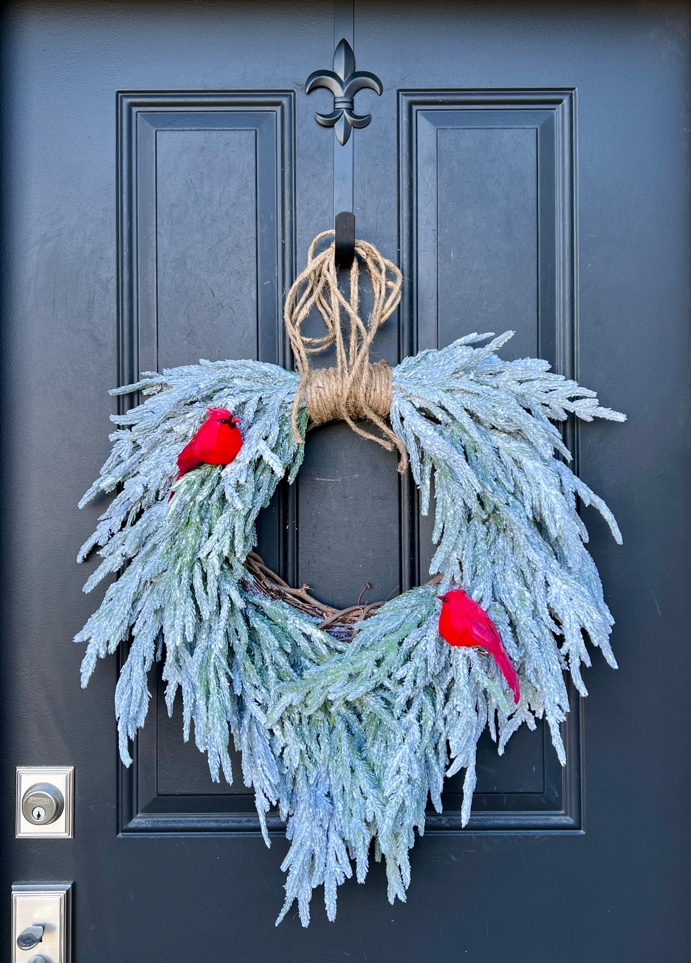 Flocked Heart Shaped Christmas Wreath – Handmade Winter & Holiday Door Décor