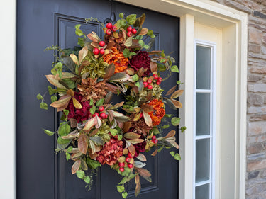 Autumn Berry & Floral Oval Wreath – Fall Door Decor with Orange & Red Accents - TwoInspireYou