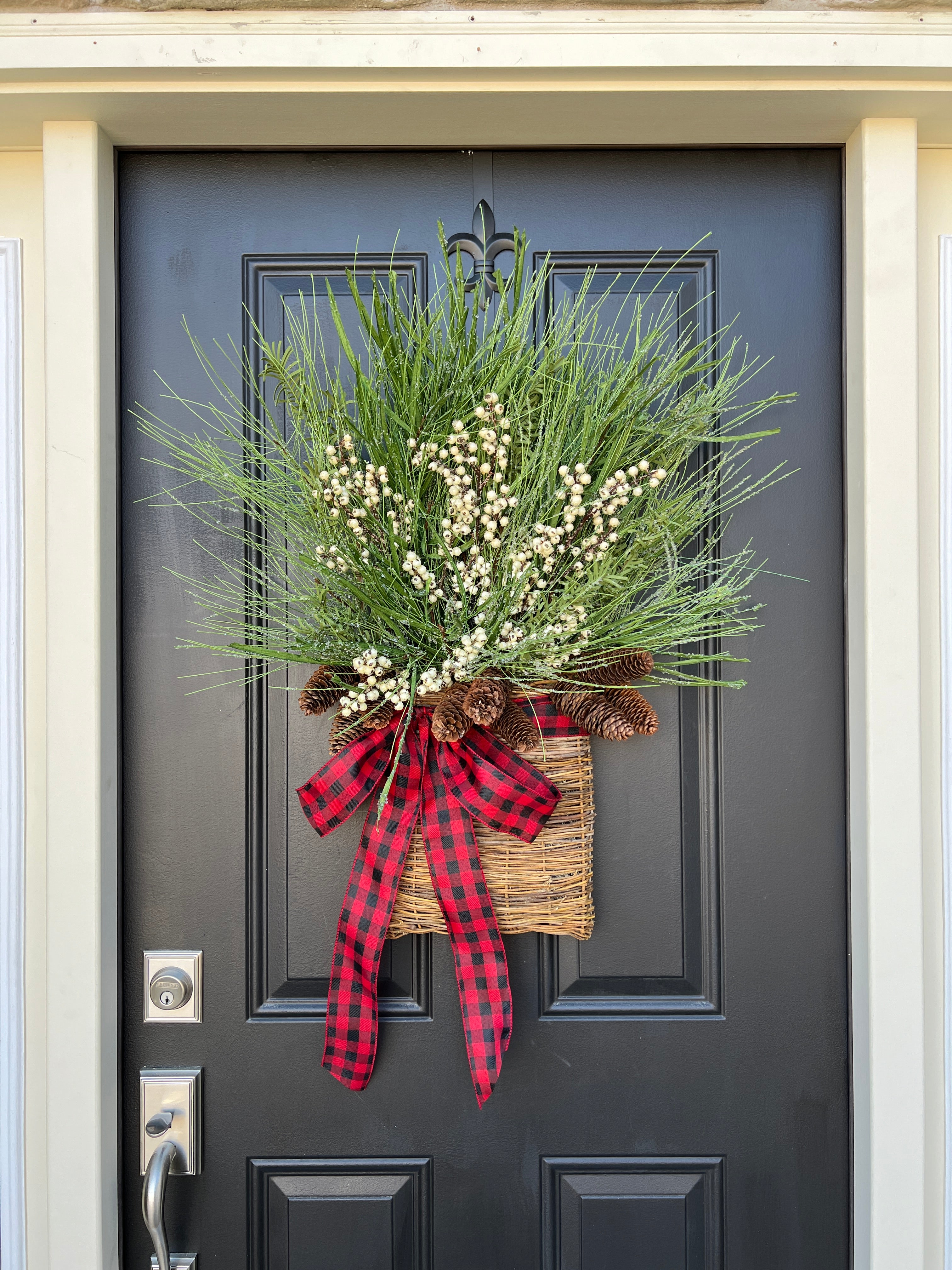 Winter White Berry Christmas Basket Wreath