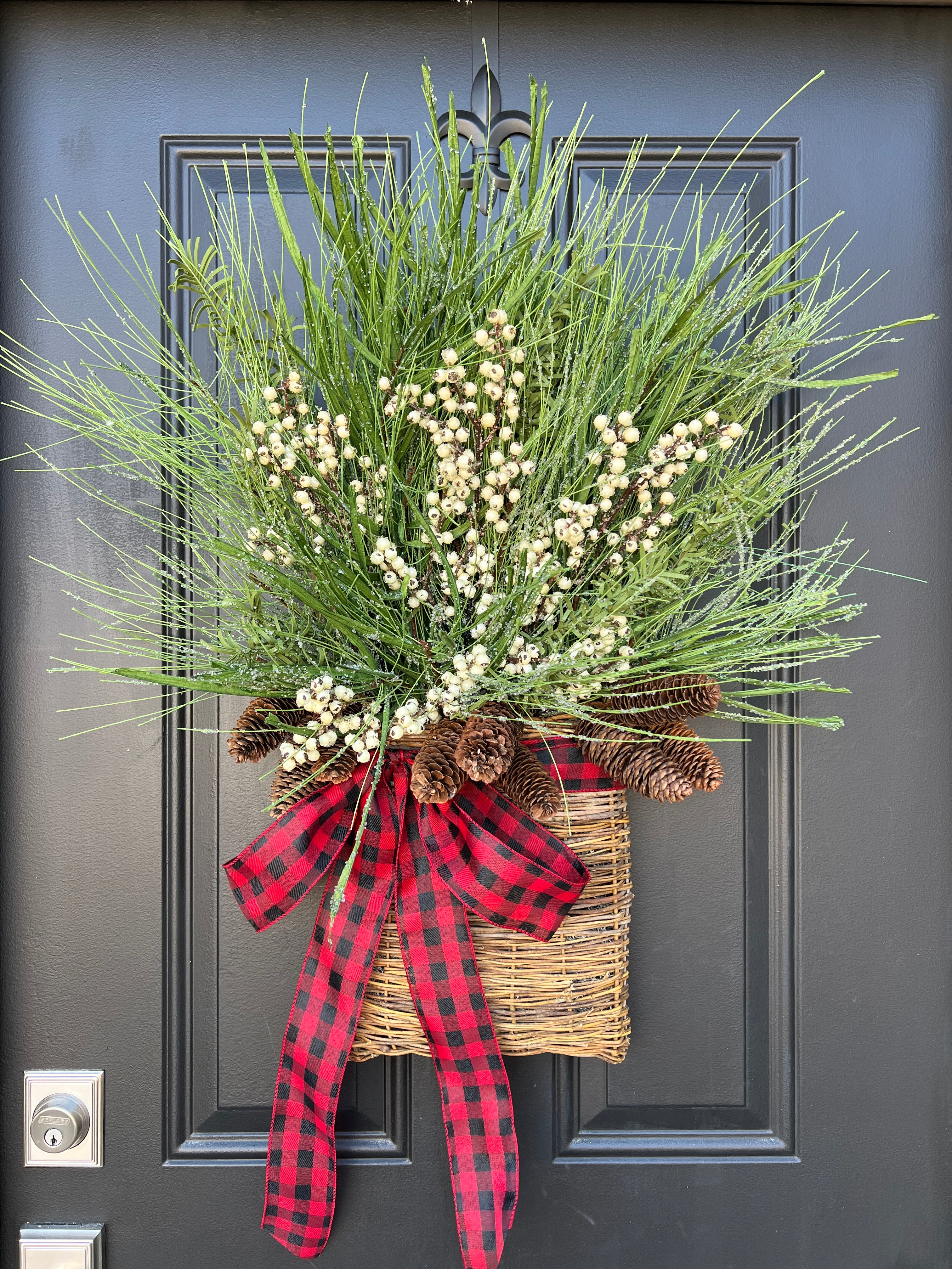 Winter White Berry Christmas Basket Wreath