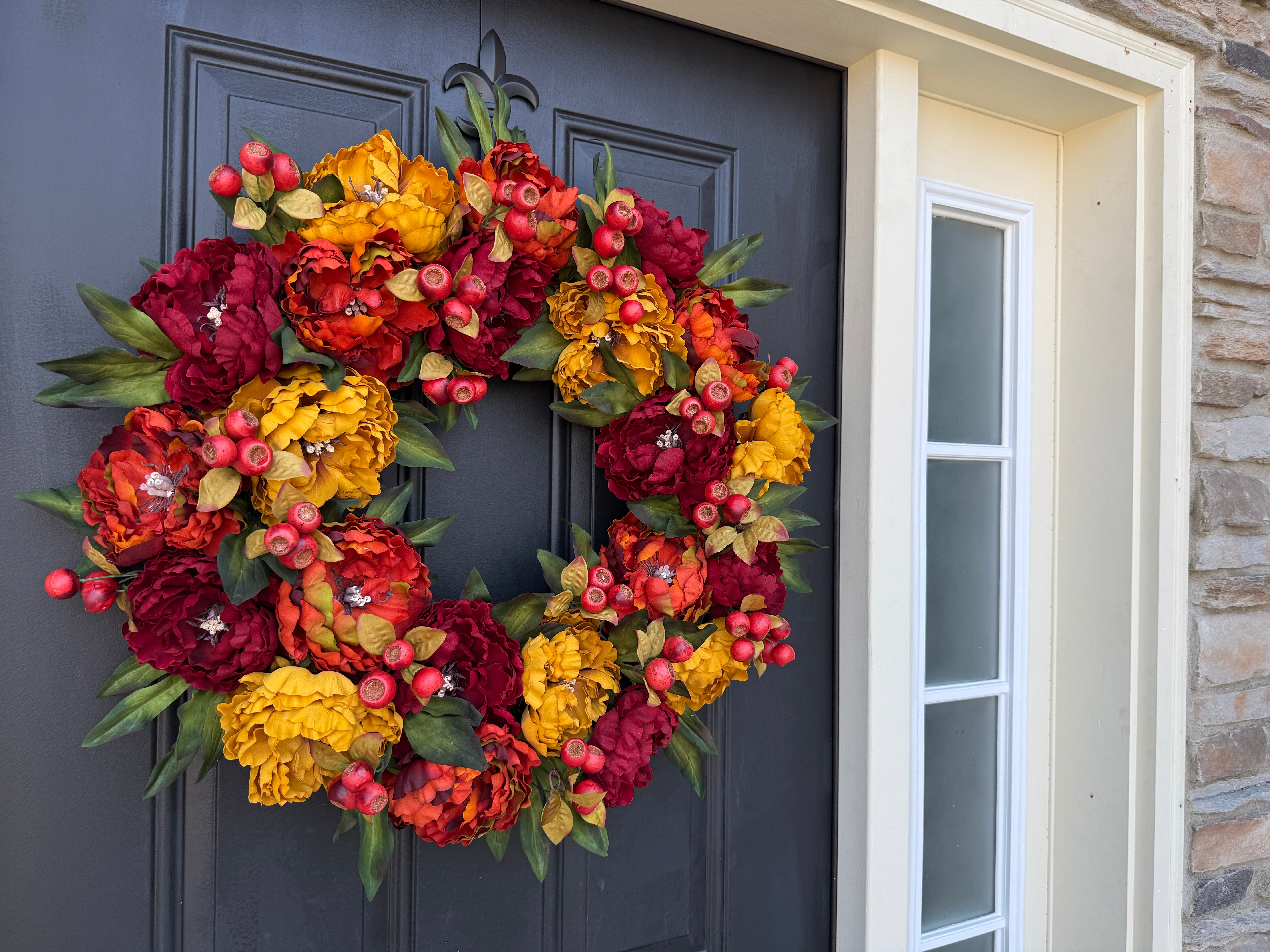 Red & Gold Peony Wreath for Fall – Front Door Thanksgiving Decor - TwoInspireYou