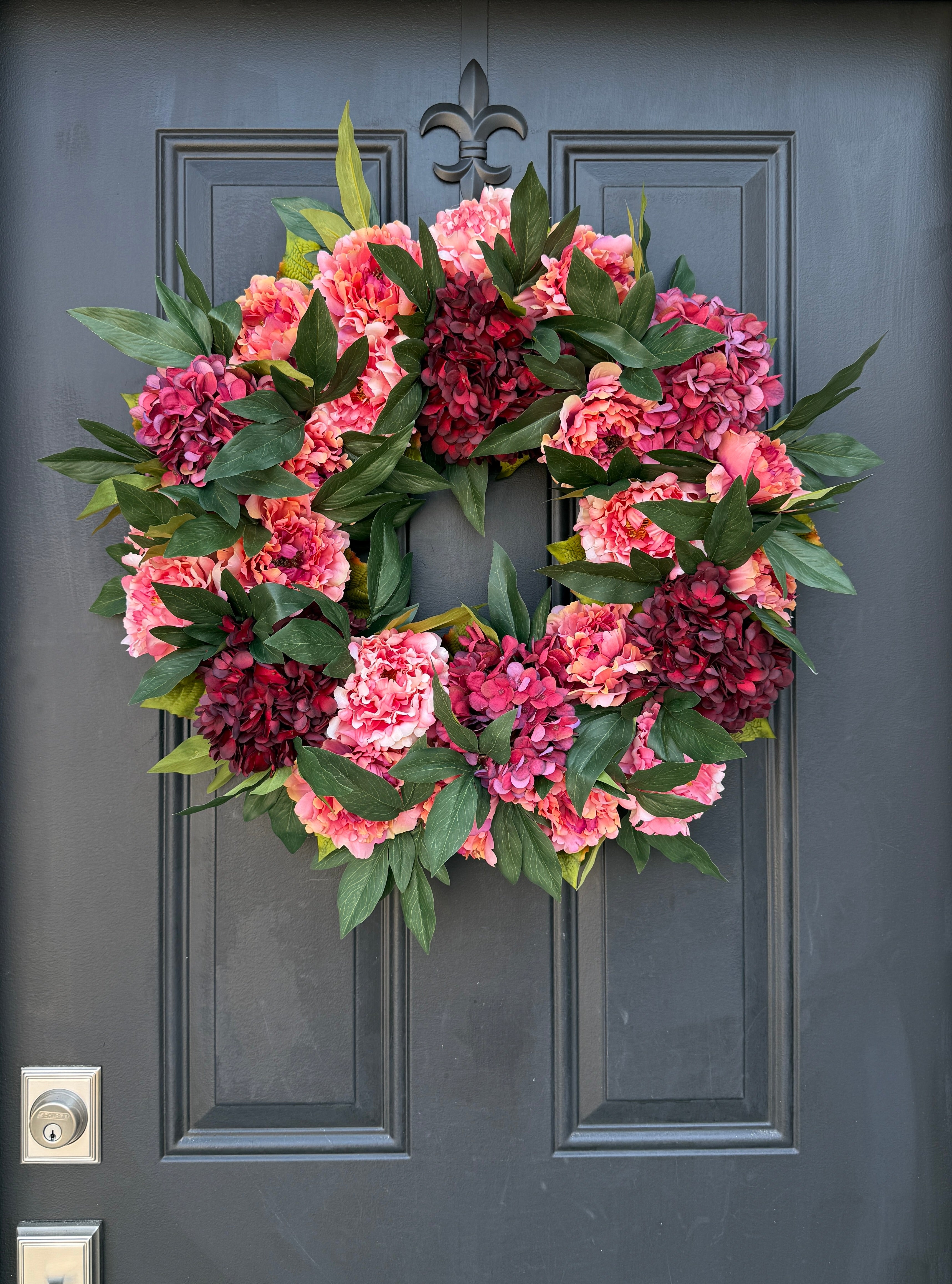 Pink & Burgundy Floral Wreath – Year-Round Door Decoration - TwoInspireYou