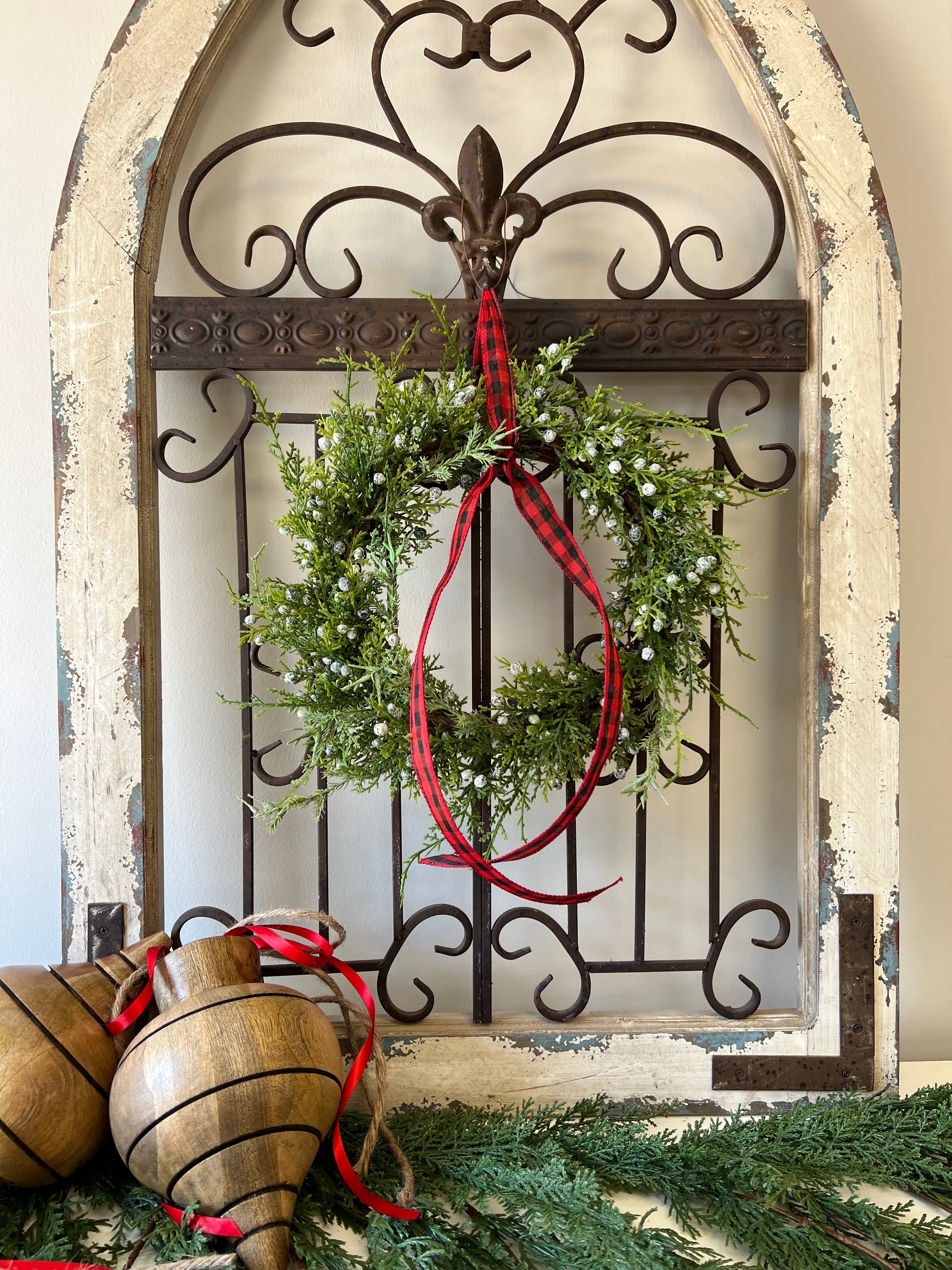 Buffalo Plaid Mini Greenery Wreath for Christmas