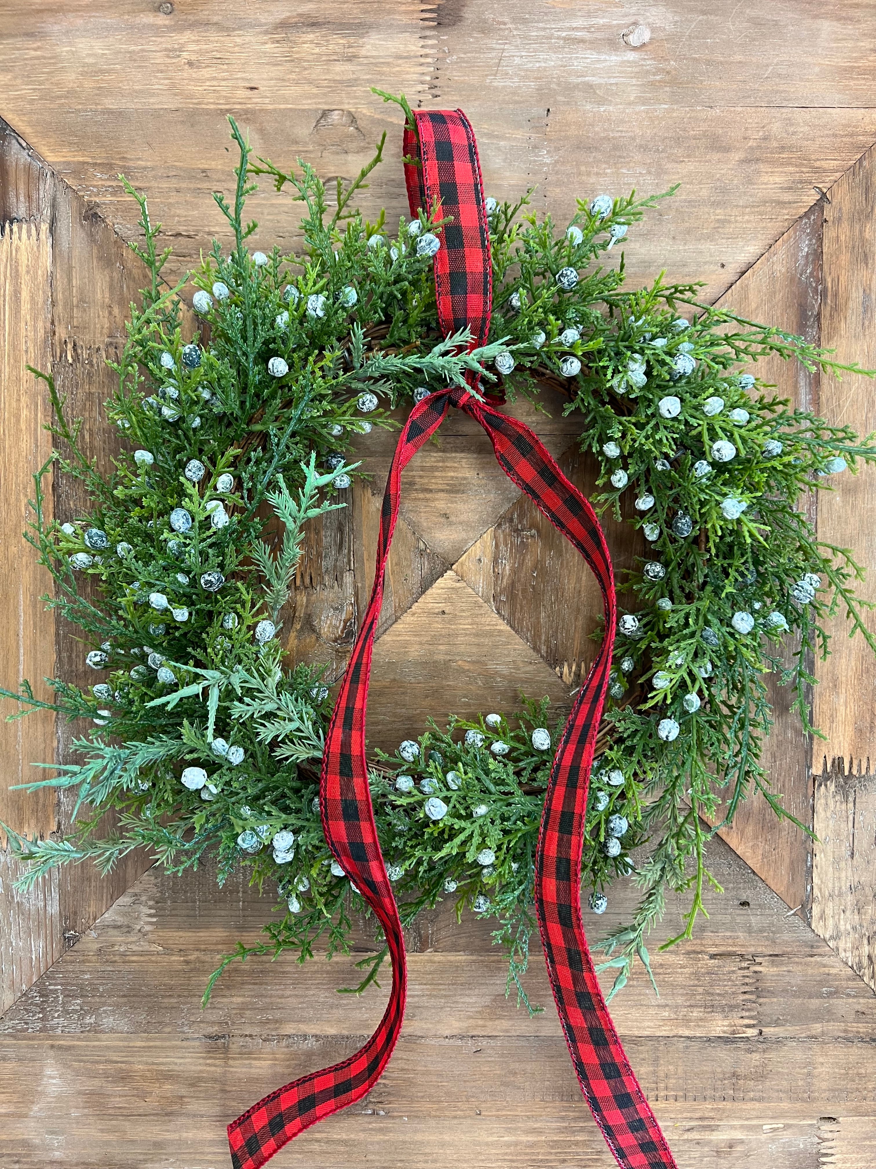 Buffalo Plaid Mini Greenery Wreath for Christmas