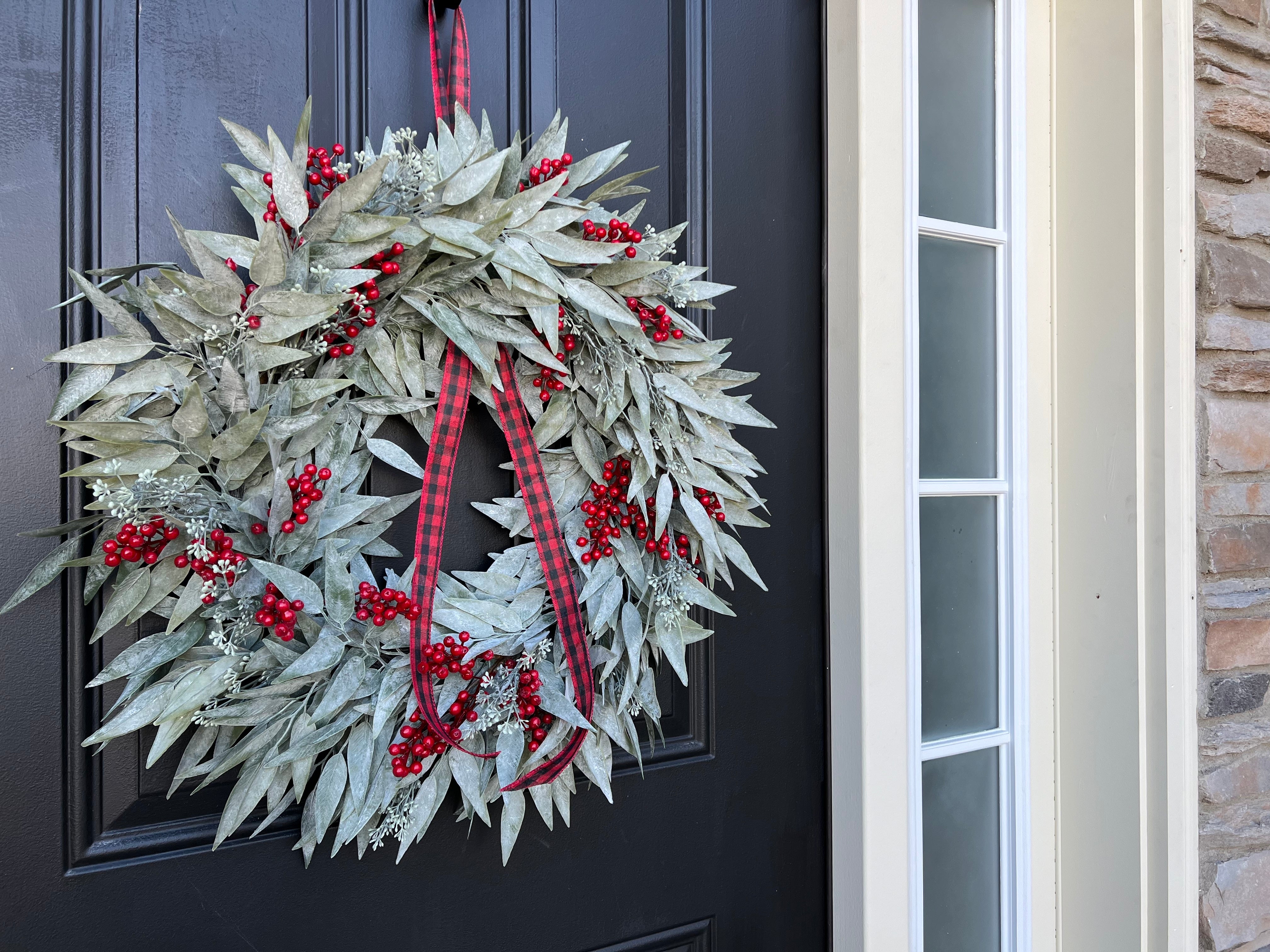 Frosted Bay Leaf and Berry Christmas Wreath