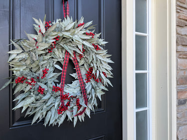 Frosted Bay Leaf and Berry Christmas Wreath - TwoInspireYou