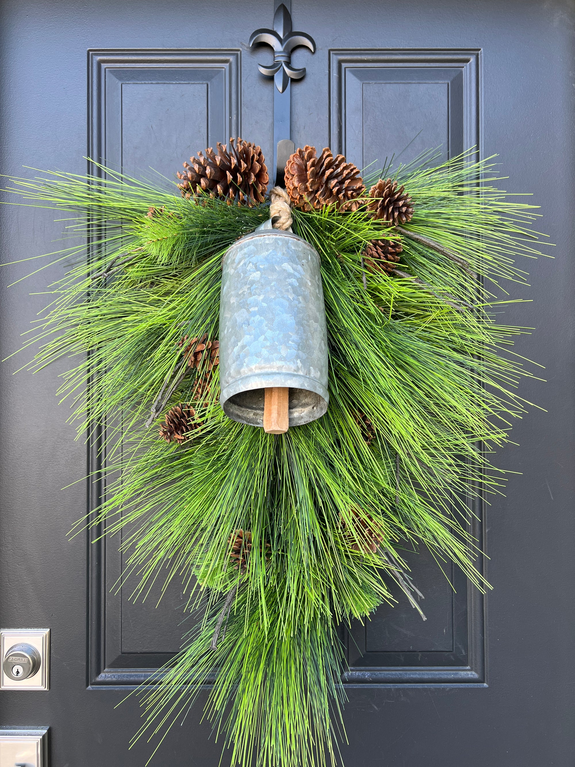 Winter Pine Teardrop Swag with Pinecones and Bell
