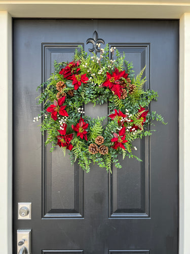 Poinsettia and Pinecone Christmas Wreath - TwoInspireYou
