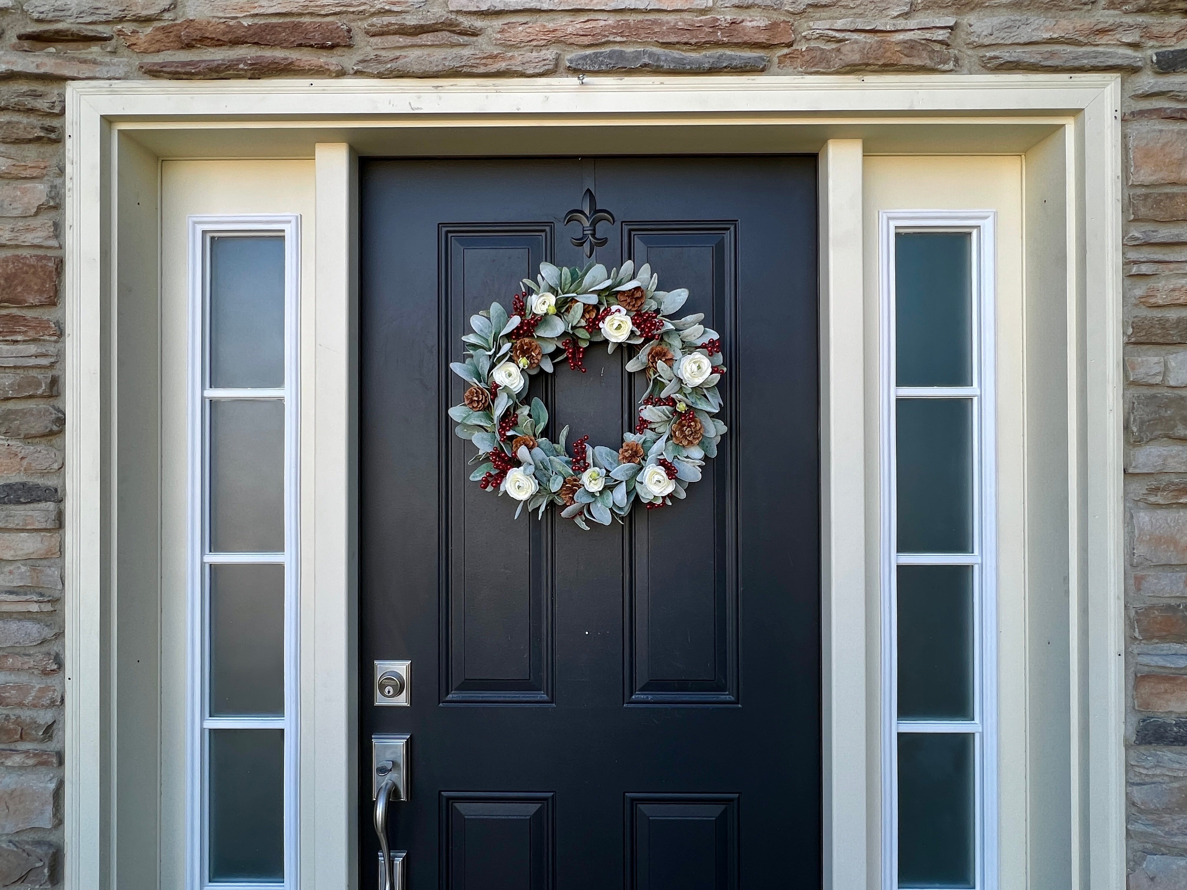 Simple Modern Holiday Lamb's Ear and Pinecone Wreath