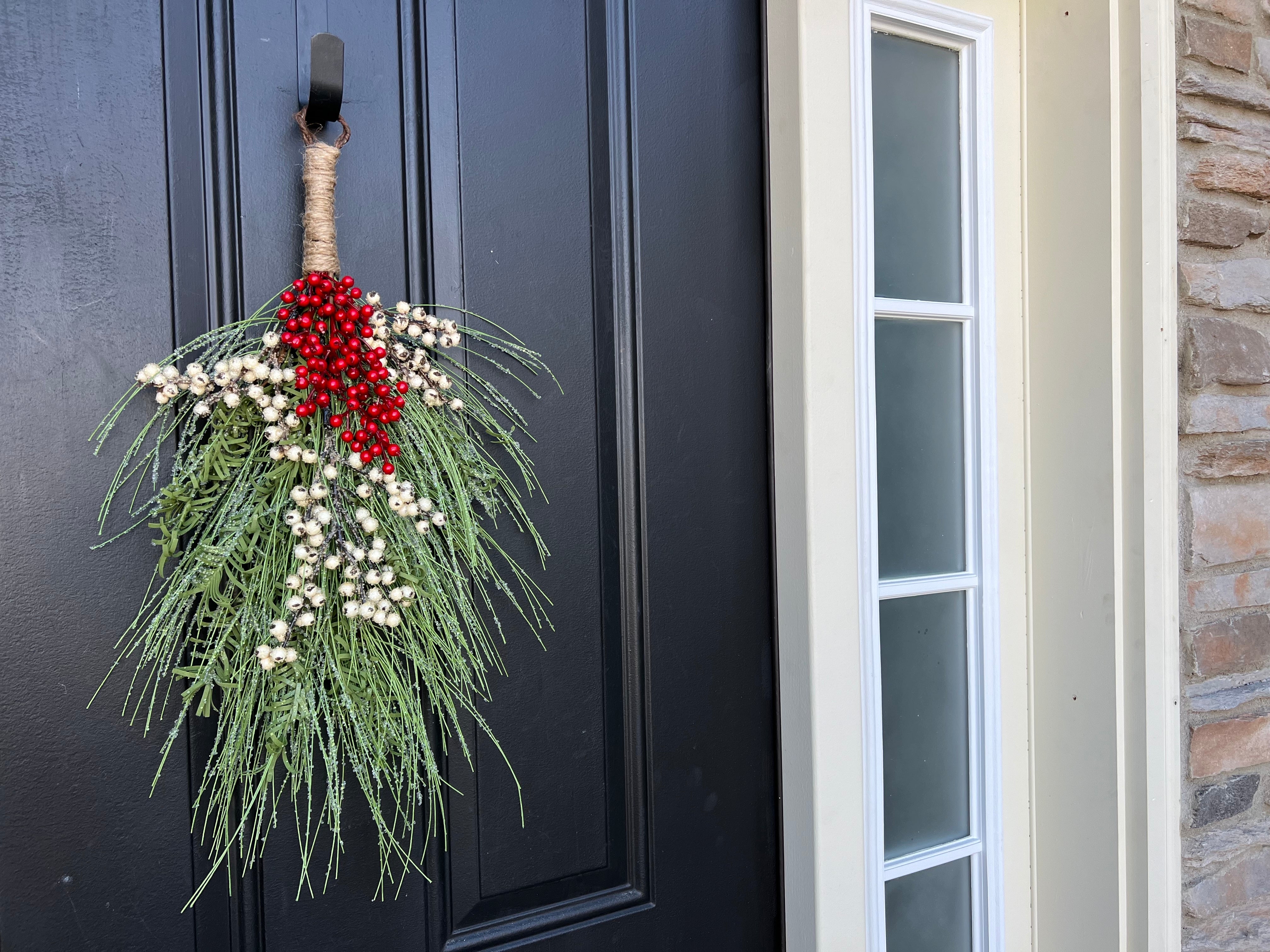 Red and White Berry Cascade Door Swag for Christmas