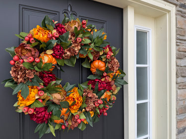Autumn Pumpkin & Burgundy Floral Wreath