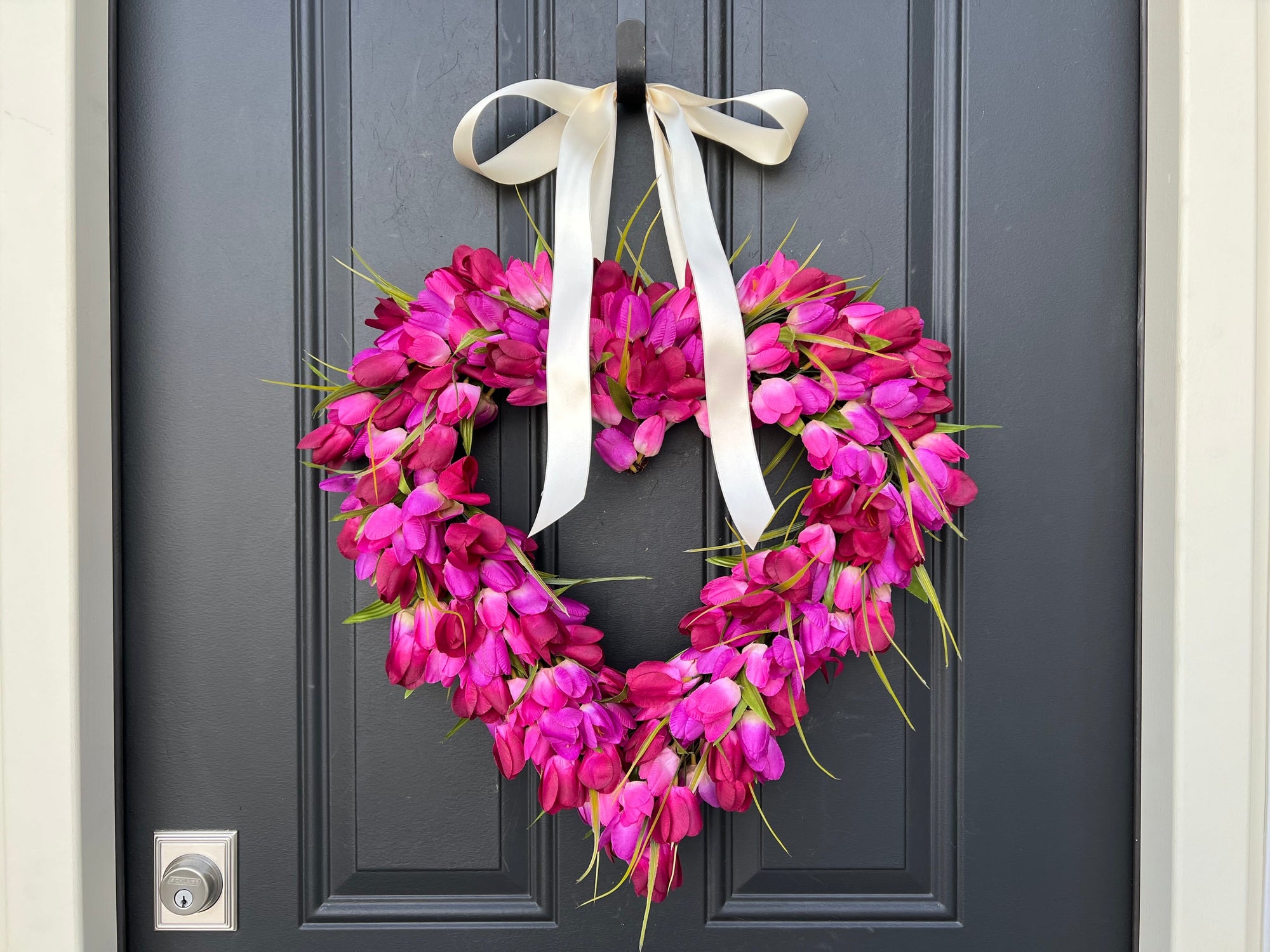 Magenta Tulip Heart Wreath