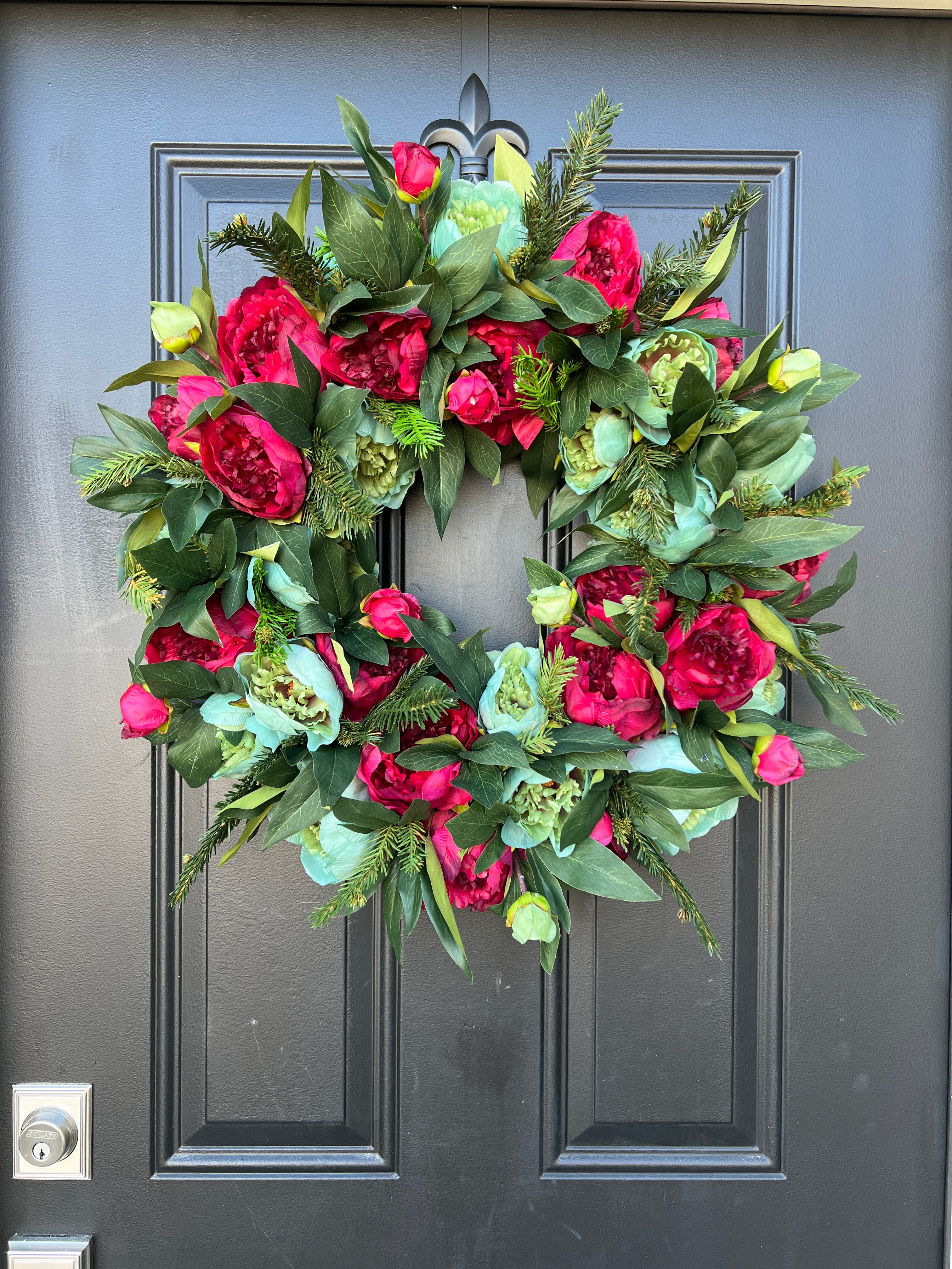 Holiday Red Peony Christmas Wreath