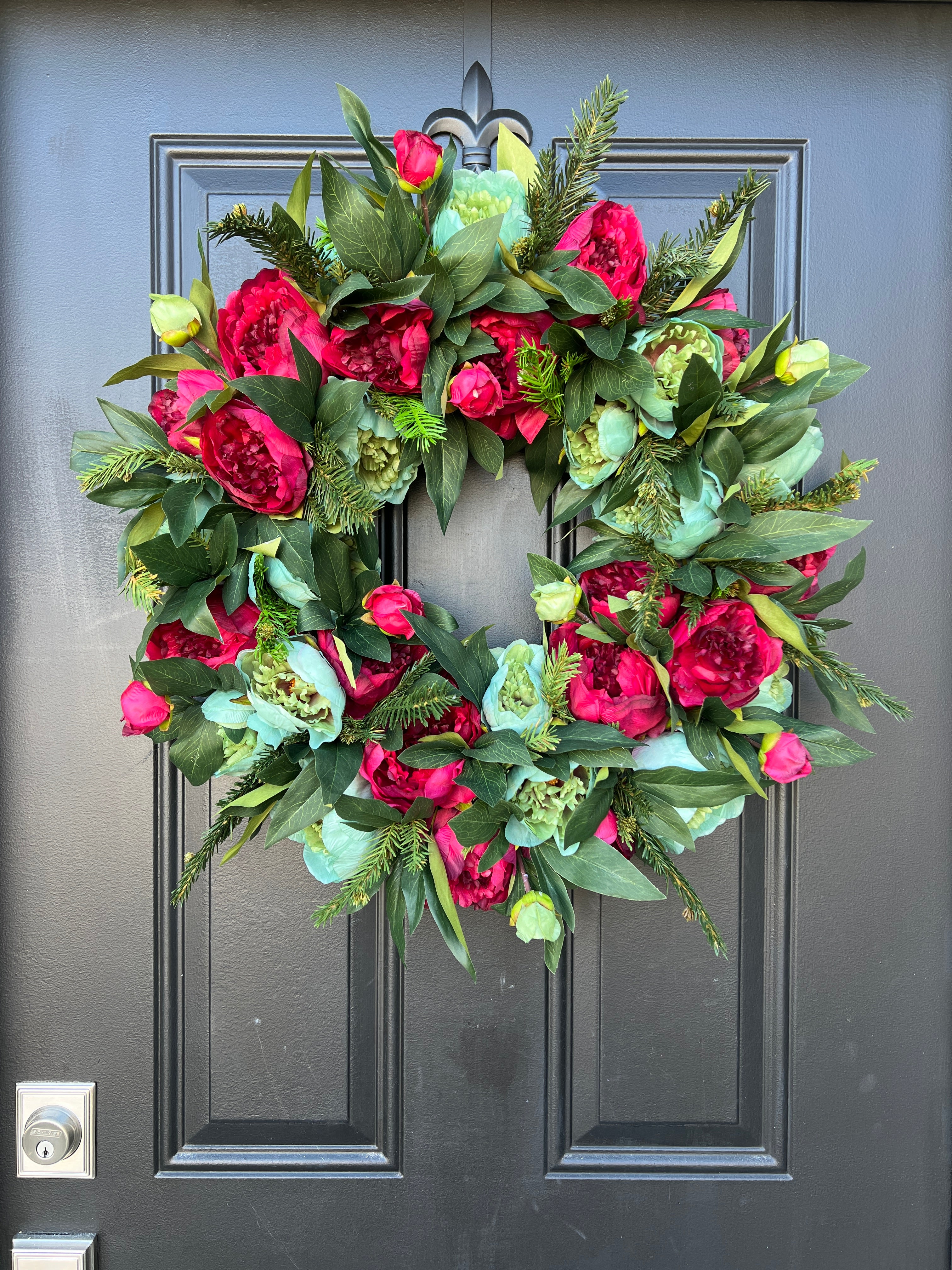 Holiday Red Peony Christmas Wreath