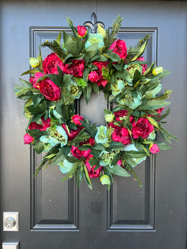 Holiday Pine and Peony Wreath - TwoInspireYou