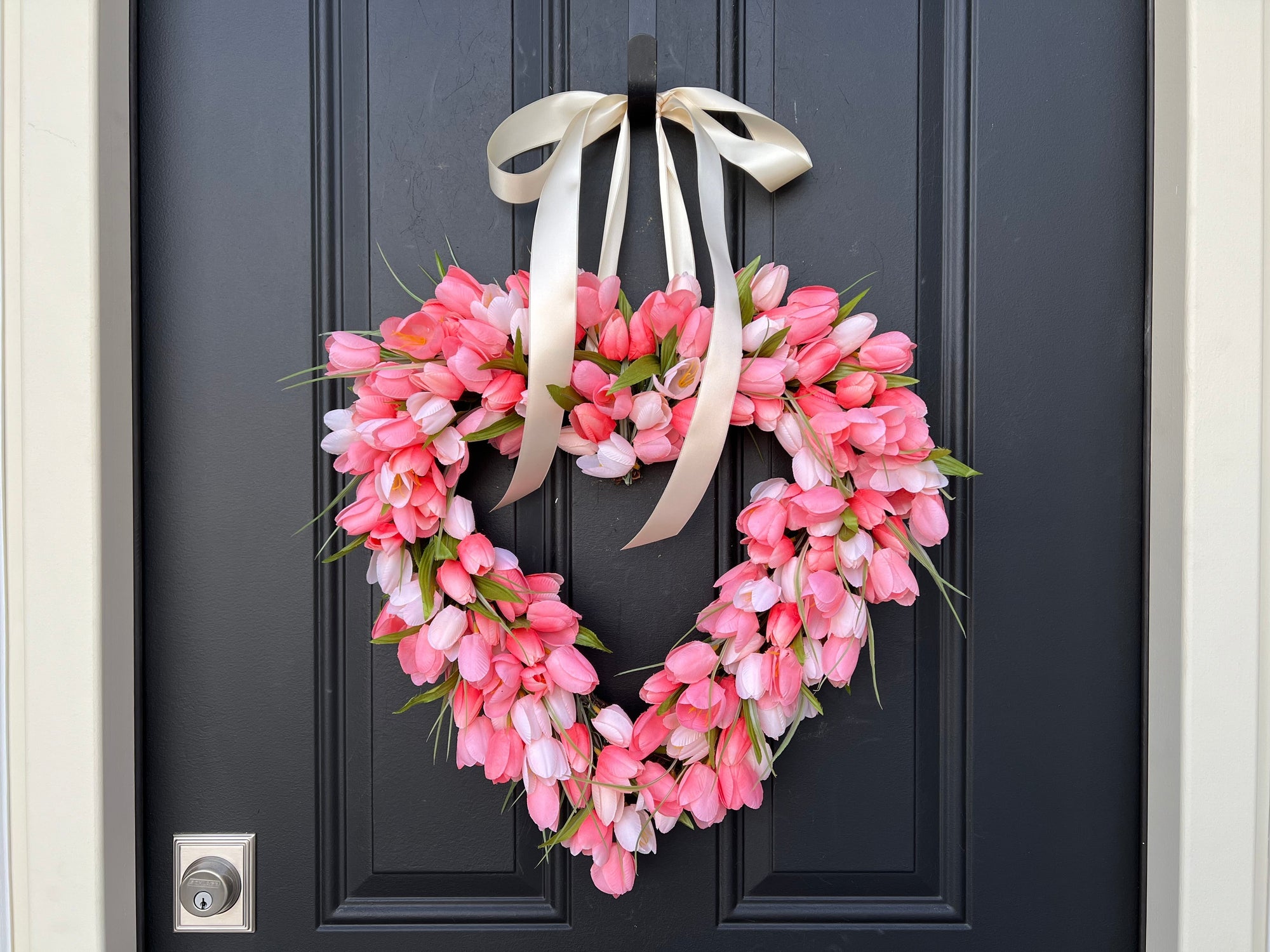 Coral Pink Tulip Heart Wreath