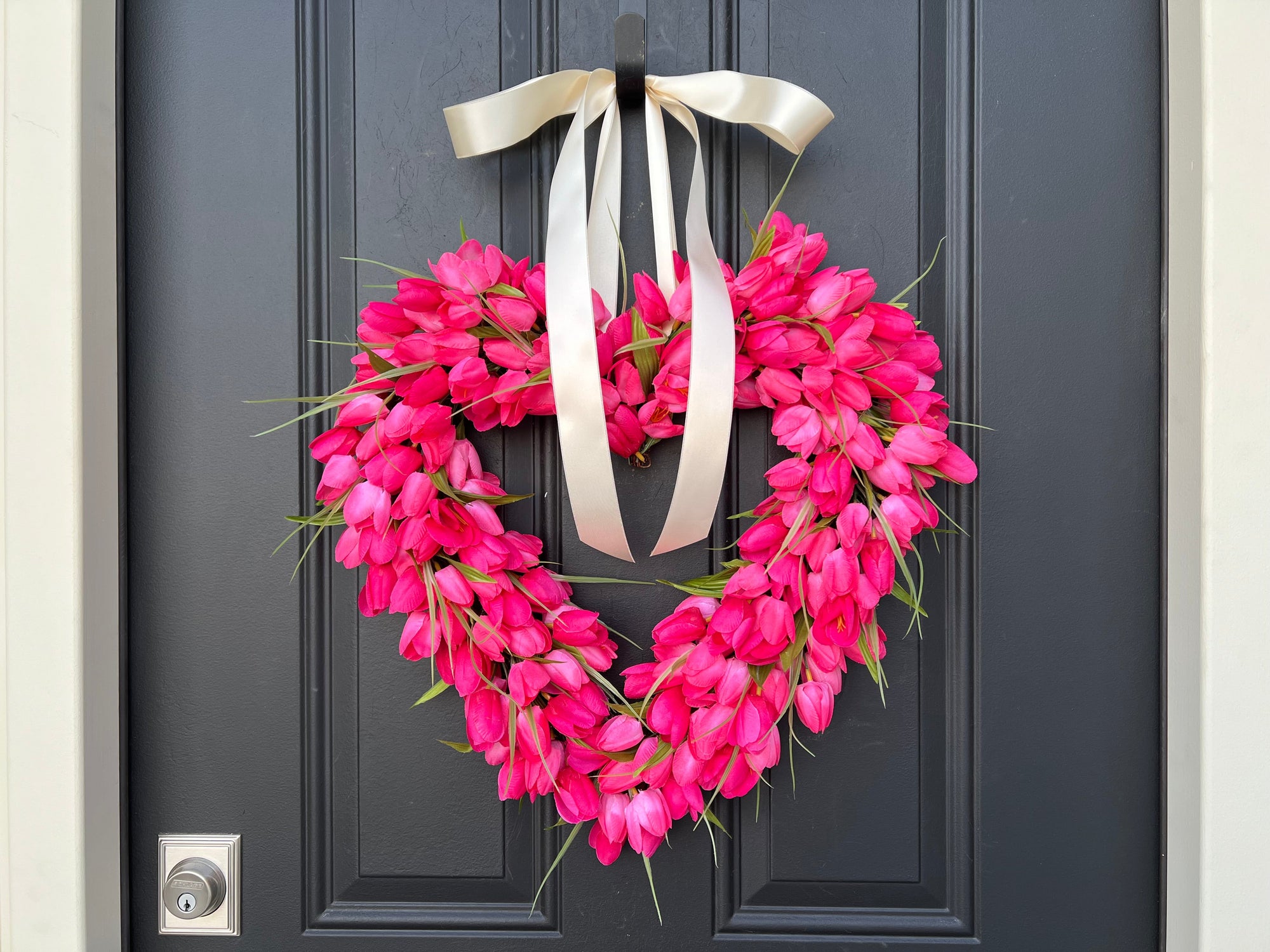 Hot Pink Tulip Heart Wreath