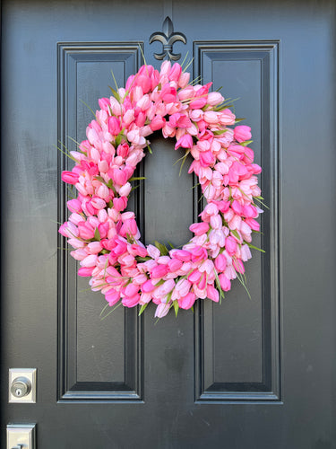 Easter Egg Door Decor - Tulip Wreath for Spring & Easter