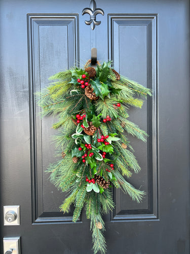 Holiday Cascade Swag with Holly and Pinecone - TwoInspireYou