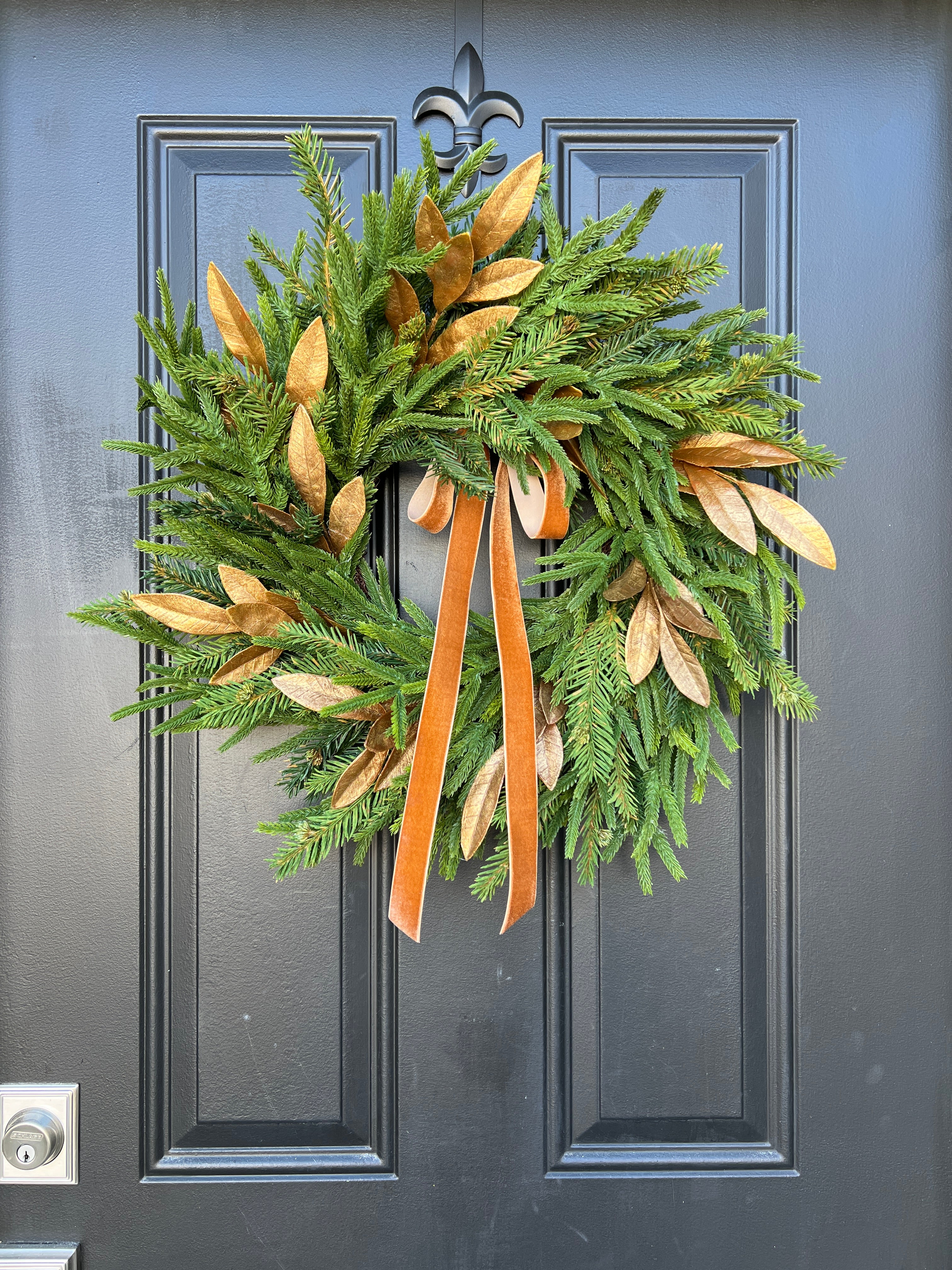 Gold Bay Leaf and Pine Wreath for Winter