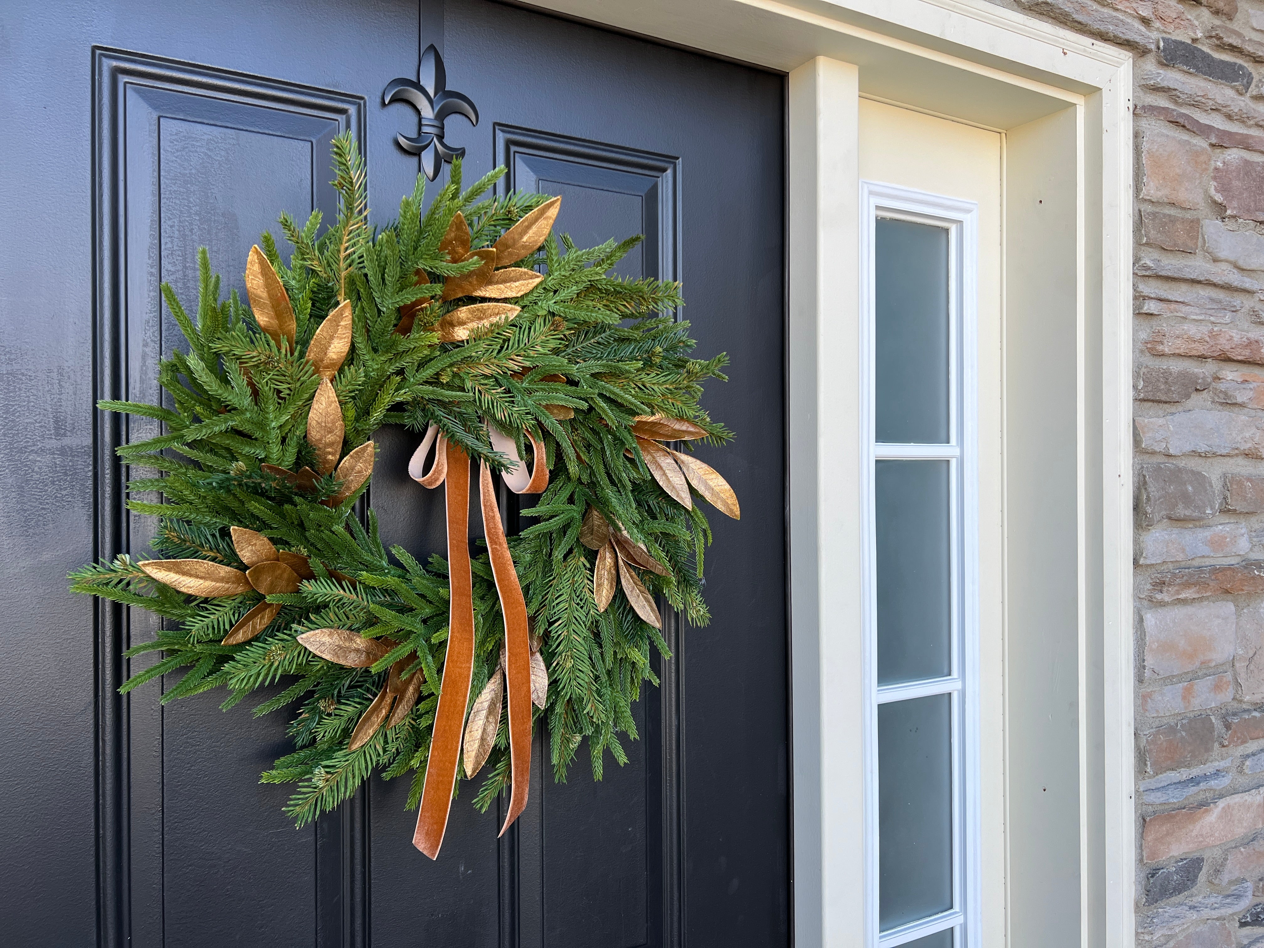 Gold Bay Leaf and Pine Wreath for Winter