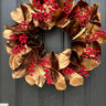 Vintage Gold Magnolia Wreath with Red Berries - TwoInspireYou