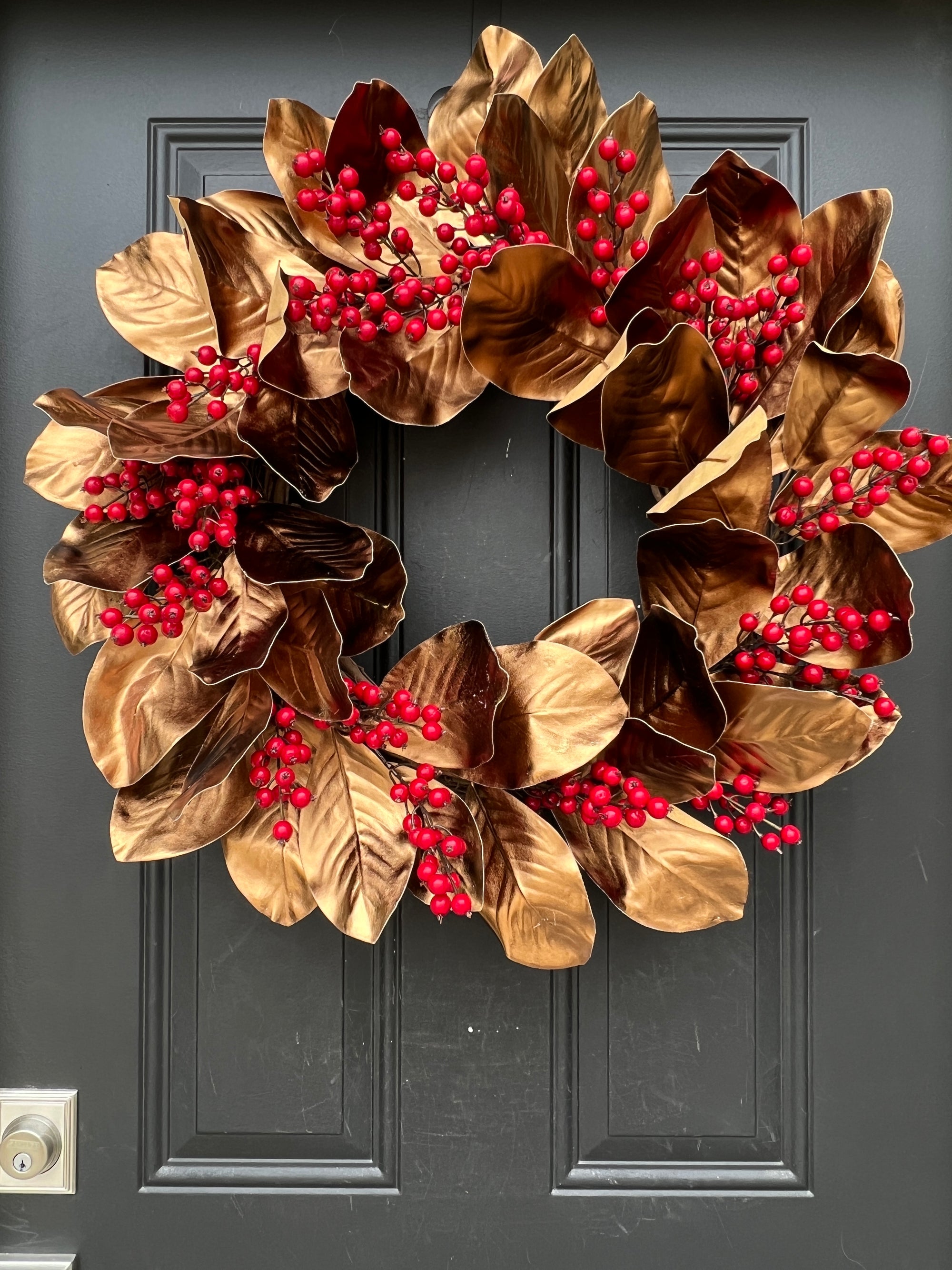 Vintage Gold Wreath with Red Berries