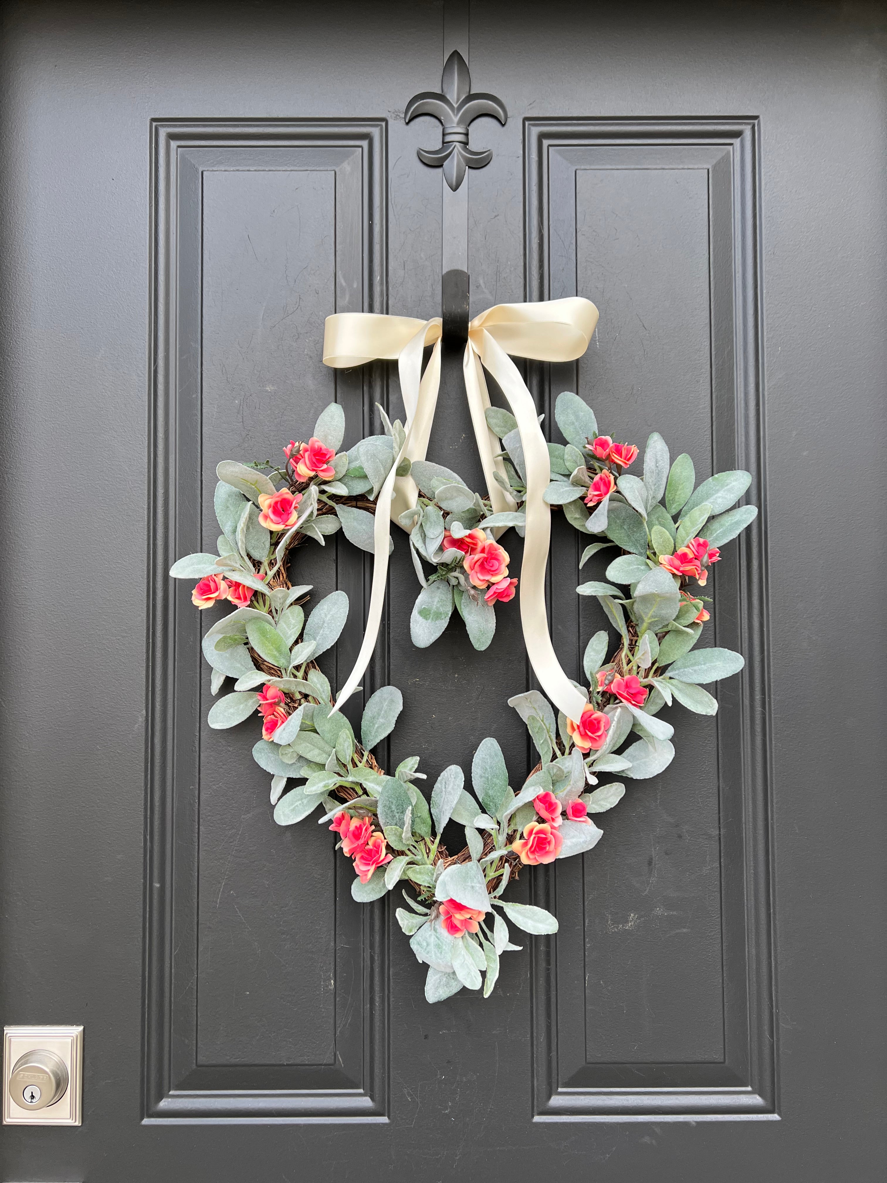 Sweetheart Valentine Heart Decor - Lamb's Ear and Rose Heart Wreath