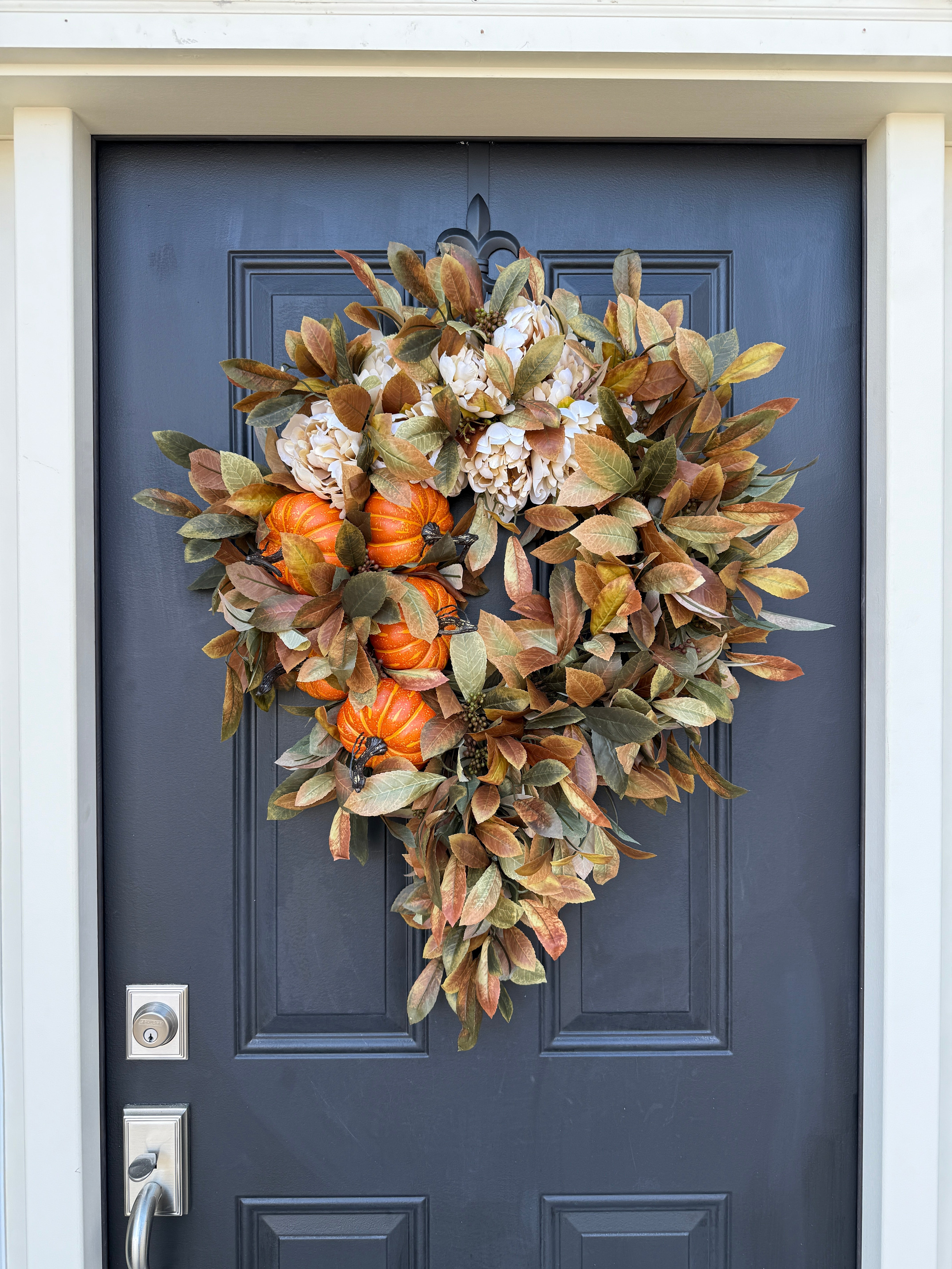 Cascading Pumpkin & Leaf Fall Wreath – Autumn Farmhouse Door Decoration