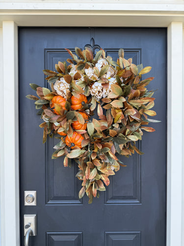 Cascading Pumpkin & Leaf Fall Wreath – Autumn Farmhouse Door Decoration - TwoInspireYou