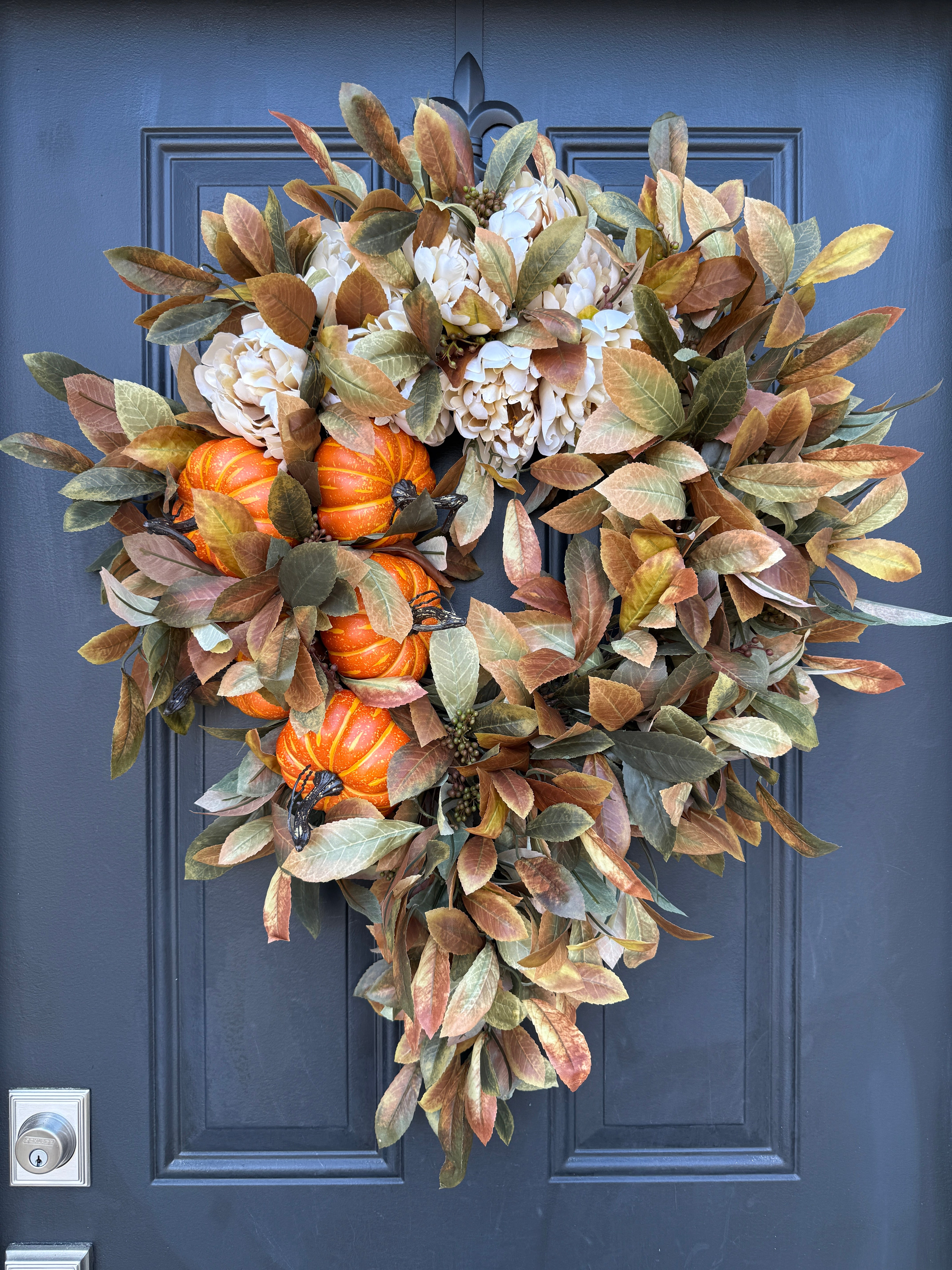 Cascading Pumpkin & Leaf Fall Wreath – Autumn Farmhouse Door Decoration