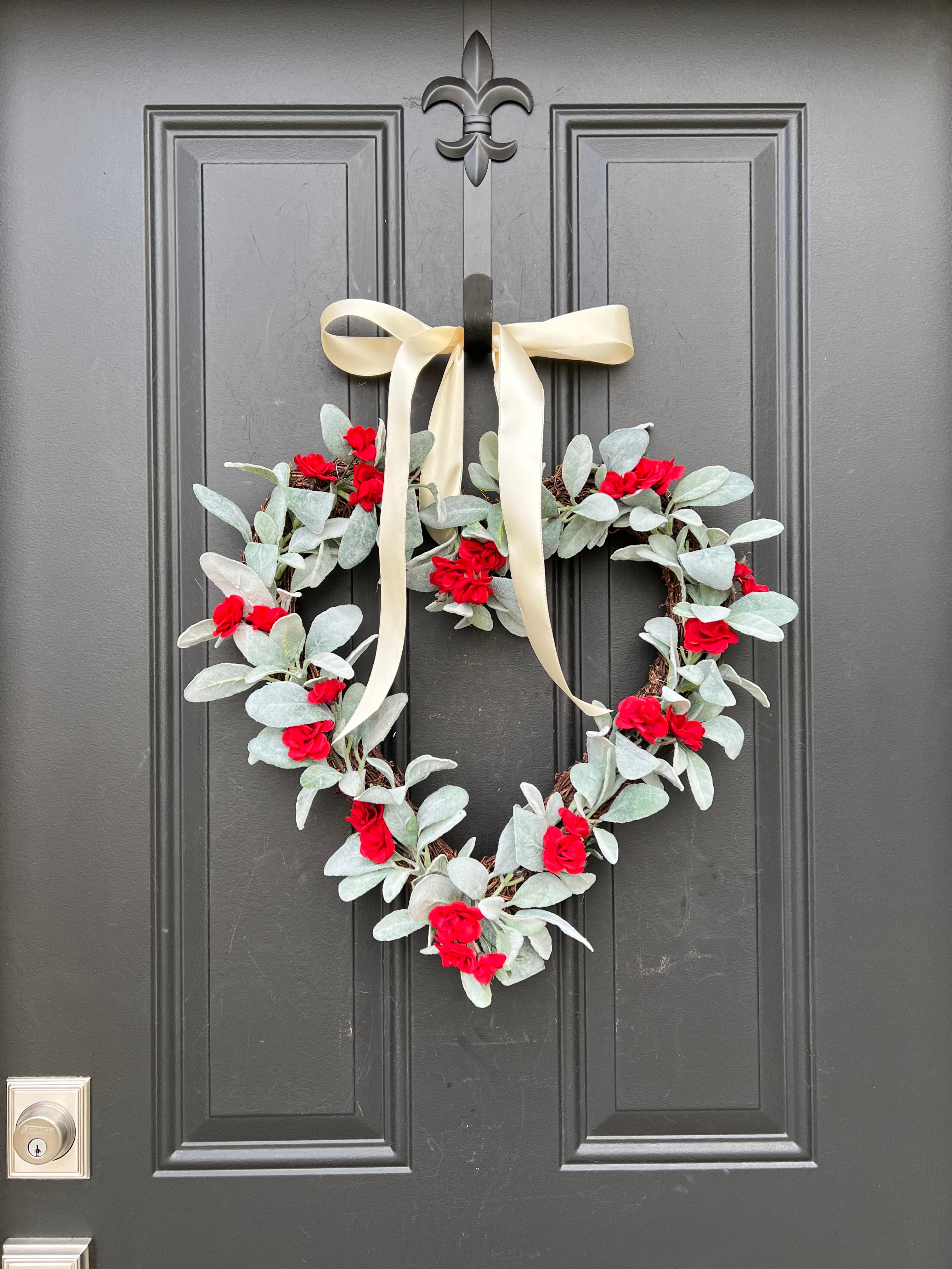 Sweetheart Valentine Heart Decor - Lamb's Ear and Rose Heart Wreath