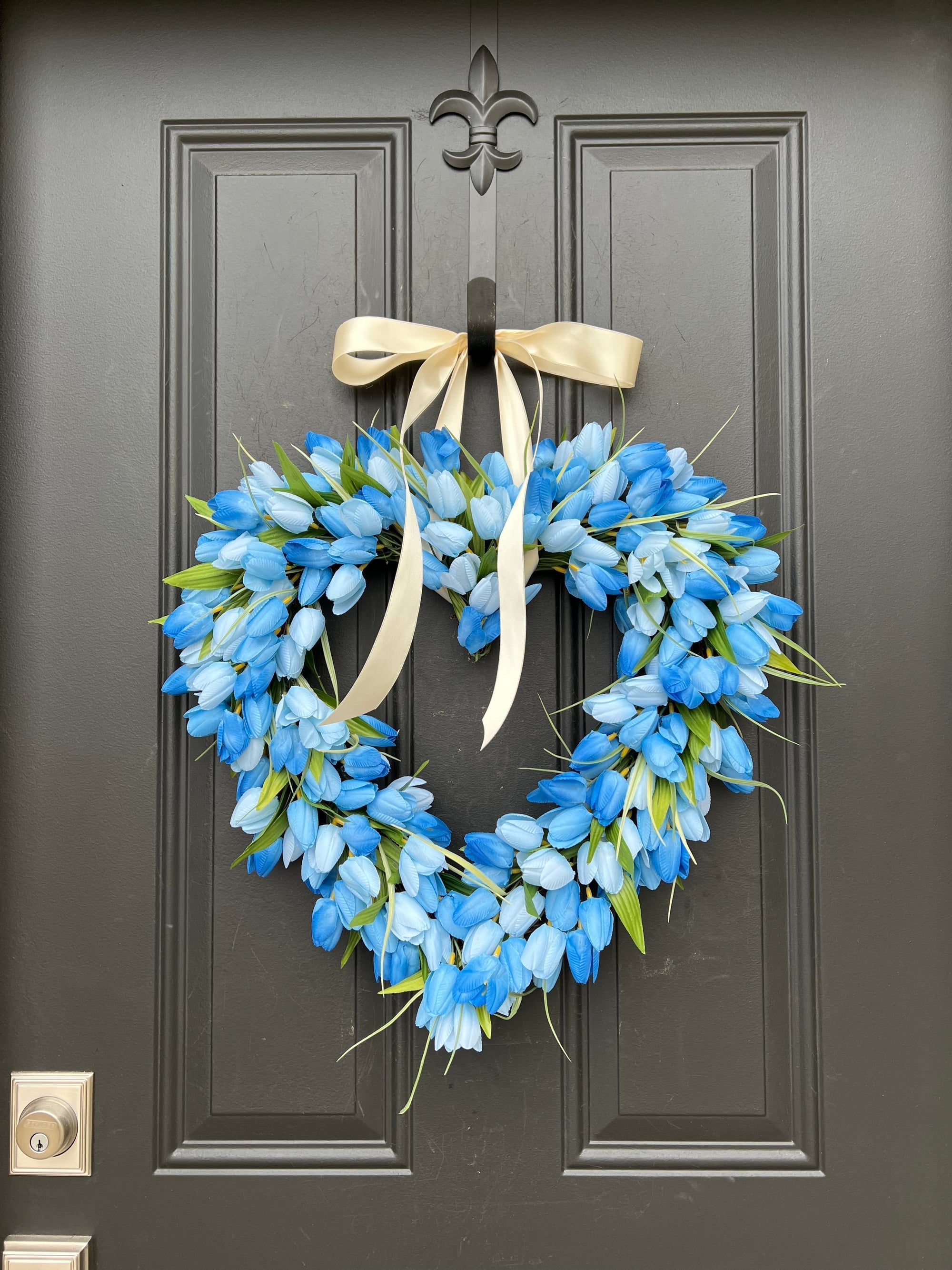Blue Tulip Heart Wreath