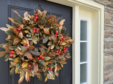 Fall Bay Leaf Wreath with Red Berries