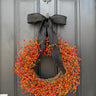 Orange Berry Fall Wreath with Black Ribbon – Rustic Autumn Door Décor - TwoInspireYou