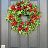 Holiday Boxwood and Magnolia Wreath with Red Berries - TwoInspireYou