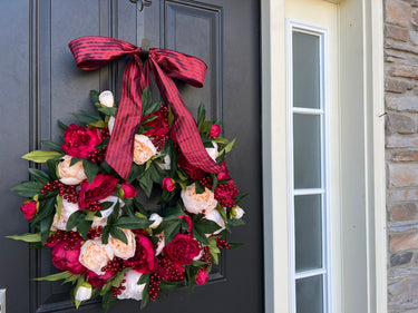Christmas Red and Cream Peony Wreath with Red Berries - TwoInspireYou