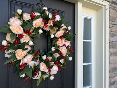 Holiday Peony Wreath with Red Berries - TwoInspireYou