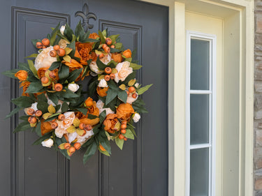 Caramel and Cream Peony Wreath with Fall Pods for Door Decor - TwoInspireYou