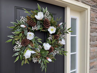 White Magnolia & White Berry Winter Wreath