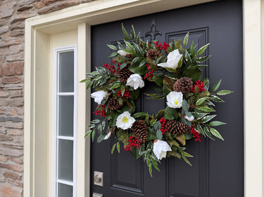 White Magnolia & Red Berry Christmas Wreath
